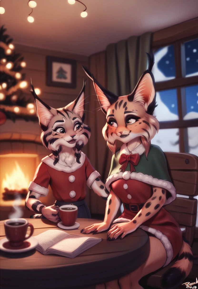 (high quality, masterpiece, high res:1.3)
 <lora:Eevee:0.8> <lora:Leafeon:0.8> Eevee, Leafeon, anthro, adult, 2girls, pants, female, furry, christmas, happy, standing, christmas tree, presents, fireplace, large gift, large present, holding present, exchanging gifts, arms out, chirstmas sweater, festive, paws, holiday spirit, adorable, full body, side view