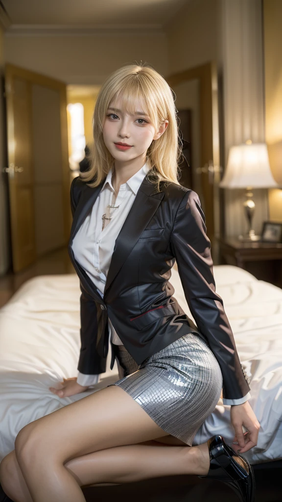 an beautiful,
(((tmasterpiece))), ((Best quality)), ((intricately details)), ((hyper realisitc)), Ridiculous resources, 摩洛解放阵线, Mature woman, (),Perspectives, The content is very detailed, lamplight, Perfect hands, detailed finger, 美丽细致lewd eyes, Long blonde hair, 棕色lewd eyes, CEO, (Professional Dress:1.2), Blazer in similar color scheme,Paired with thin lapel dress,Black leather pantyhose,Pink collar, ear nipple ring, livestock, detailedbackground, Bedrooms, 完美lewd eyes, lewd eyes, looking at viewert, seen from the side