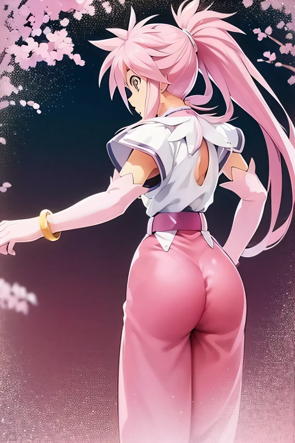  perfect anatomy 　 best quality, highest resolution,(((Shiny clothes　 pink hair　 ponytail 　sweat)))　 Tales of Phantasia　Arche 