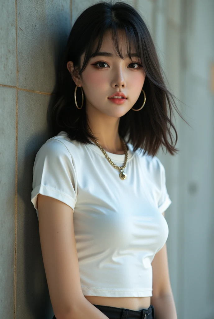 ((史上類を見ないmasterpiece、highest quality、woman, grin and laugh、erotic lingerie、sexy lingerie、down blouse、(leaning forward:1.3)、(oversize tshirt、Loose-fitting T-shirt、Low Cut T-Shirt:1.2)、(highest quality、8K、32K、masterpiece)、(Detailed bra)、squat、one's home、blurred background、close up of chest、entrance、skirt、joined、physical education sitting、open your legs