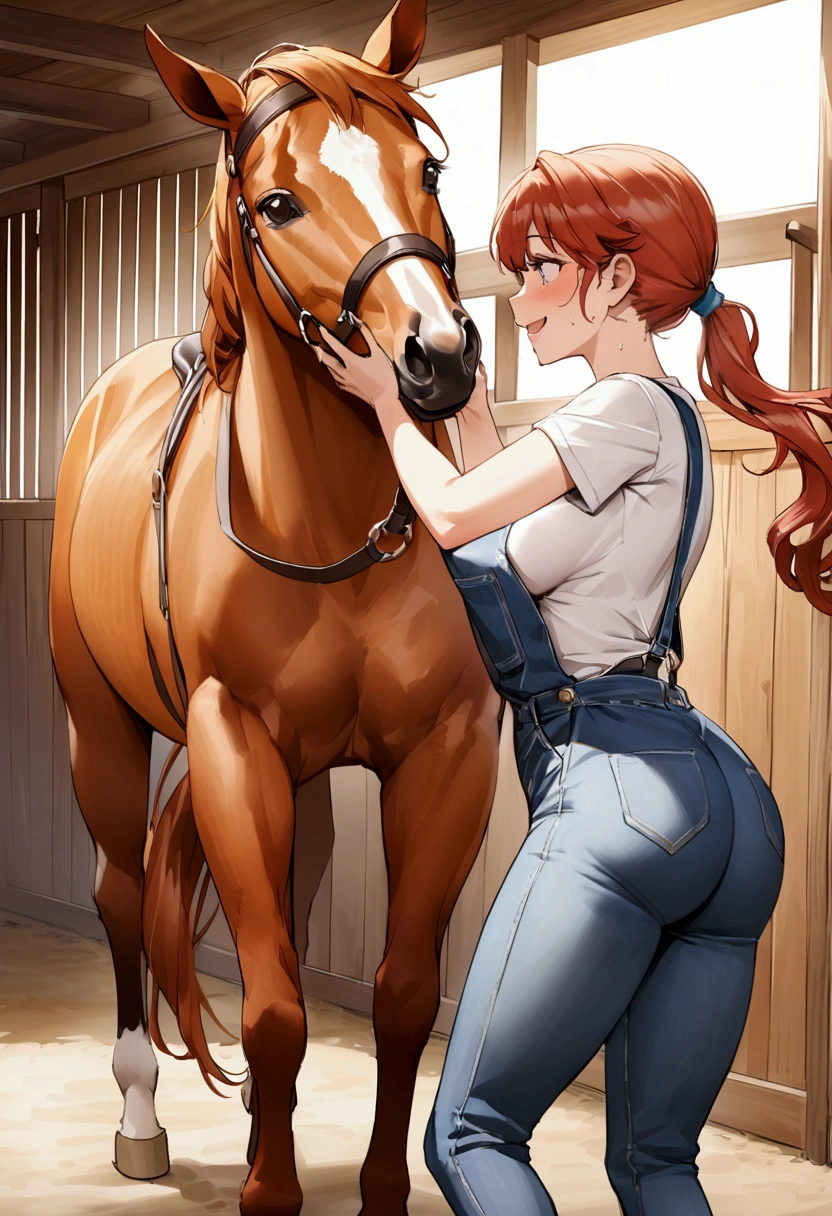 NSFW (incase style), (nude) (Nami ((human)) large breasts, strip of pubic hair) rear view, from behind, vaginal penetration, fucking male furry horse with horse penis, full body, on a deserted beach