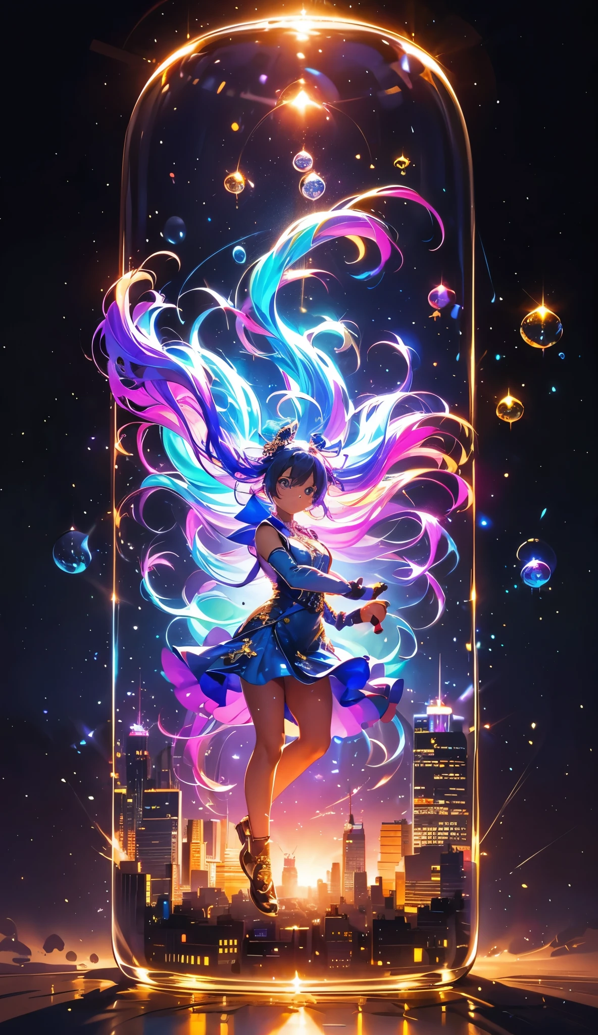 several bubbles flying in the air of various different sizes, ((( each bubble has a city inside , of different ethnicities ))), vivid colors, realism in the details , perfect reflexes, Extremely real lighting