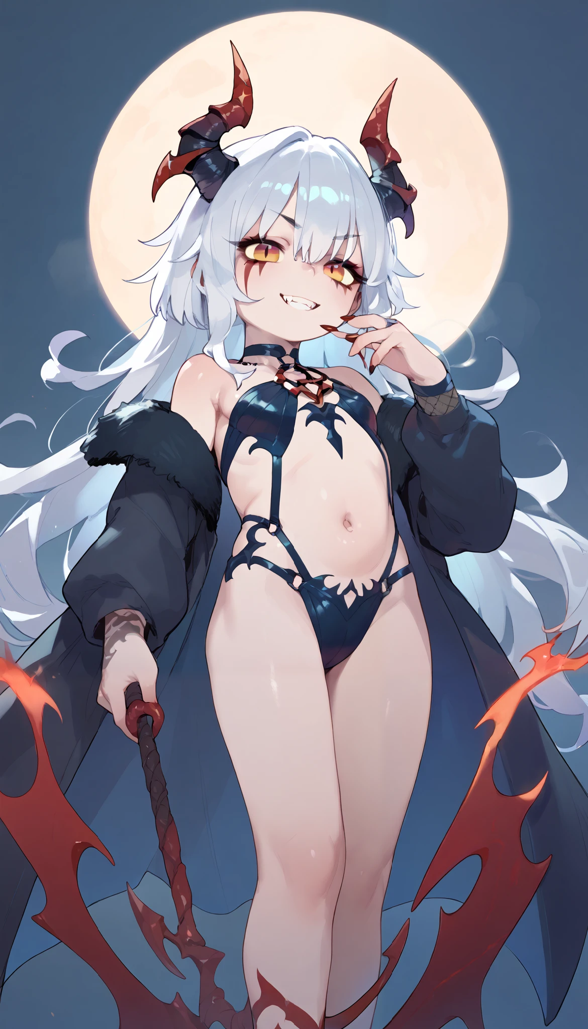 nsfw,Bat girl,White hair,red eyes,duo,Cleavage, fang vampire,Black Cape,spread arms,masterpiece, best quality, very aesthetic, absurdres masterpiece, best quality, very aesthetic, absurdres masterpiece, best quality, very aesthetic, absurdres,looking at viewer,nude,Naked cloak,light skin