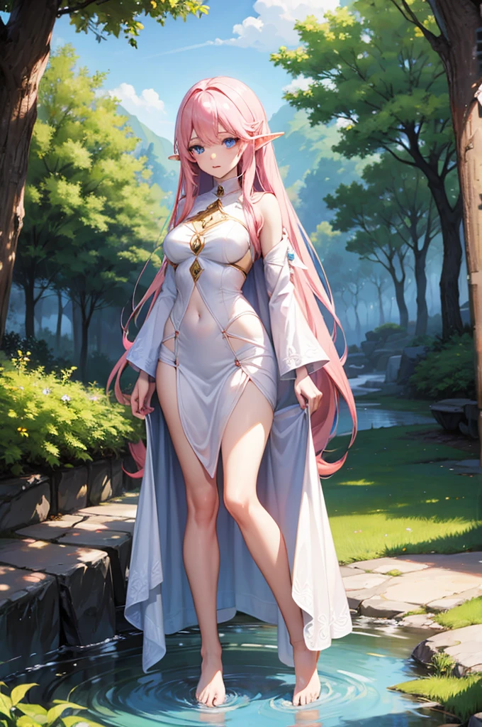 ((Masterpiece, Highest quality)), Detailed face, Beautiful face, full bodyesbian, Full of details, Highly detailed, Depth, Beautiful girl with pink hair,with hair dishevelled,long pink hair,Sick,White pupils,The legs are very thin,The legs are long, blue eyelashes, masterpiece, 1girl ((20year old, slender body, ((Ancient Greek robe of colorless transparent fabric with minimal cloth area)), (Colorless transparent loin cloth with minimal cloth area))), ( No panties))), (((((Perfectly see-through, almost exposed bust)))), (((Perfectly see-through, almost exposed hairless crotch raised flesh)))), (((Perfectly see-through, crotch cleft))), hem of floating clothes, wet body, wet clothes, necklaces, bracelets, anklets, sandals, waterside of the city in the style of the ancient Orient, exposes navel, medium breasts, naked, Different poses, flirtings, Smile, Open mouth, Long hair, (pink hair, Deep Blue Eyes:1.2), Sparkling eyes, Cute face, kawaii, Large breasts, delicate hair, disheveled hair, ((low camera angle, ground view)) Tall and tall,Thin, 8k, ultrarealistik, oficial art,