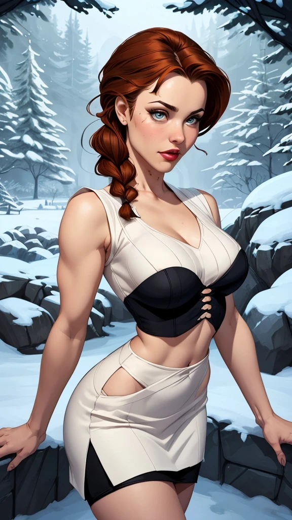 Personagem mulher estilo atompunk Fallout 4 Rainha Anna de Arendelle com marcas de guerras Imagem de desenho animado de uma mulher .Ilustra??o estilo desenho animado, estilo de arte dos desenhos animados, estilo de arte dos desenhos animados, digital illustration style, estilo atompunk design de personagens altamente detalhado, arte digital detalhada coragem, Forest fan art, Design de personagens de retrato, beautiful digital illustration, retrato de alta qualidade, Arte em quadrinhos, mulher jovem cabelo com transas lindas . Queen Anna of ArendelleBeautiful lined eyes Medium large bust and wonderful sexy clothes. image expression of sexual desire from waist to head illustration Queen Anne of Arendelle atompunk style Fallout 4 pose style playboy magazine