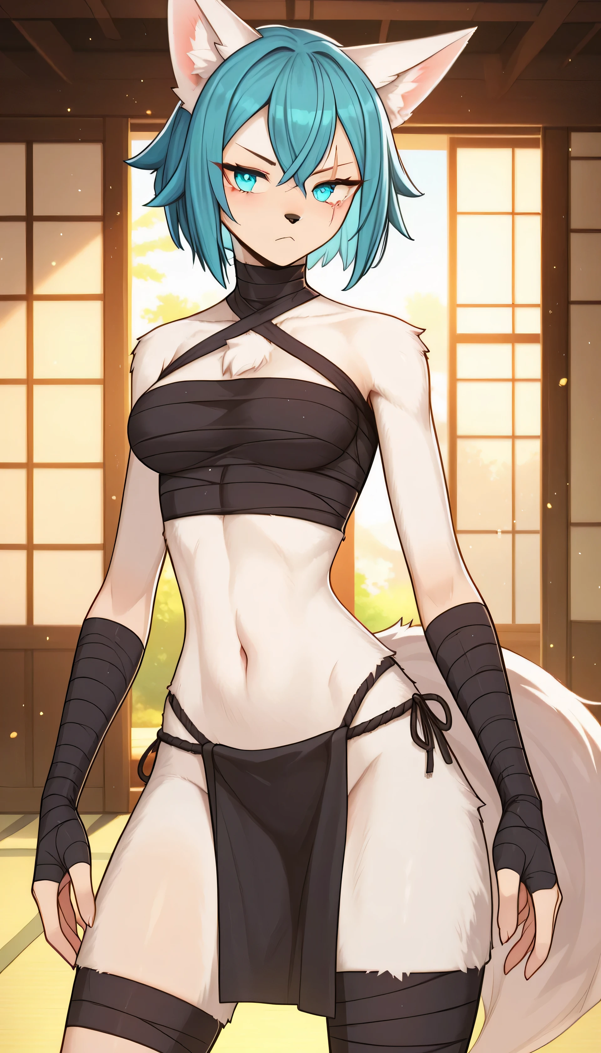 ( anime screencap:1.1),outdoors,
1girl, solo, black hair, sideboob,standing, short hair with long locks, hip vent, short hair, small breasts, (brown eyes:1.1),black hakama, no bra, gloves, hakama skirt,low twin braids,sash,cowboy shot, from behind, looking back, , back,backless outfit, looking at viewer, smirk,from below, hands on hips,