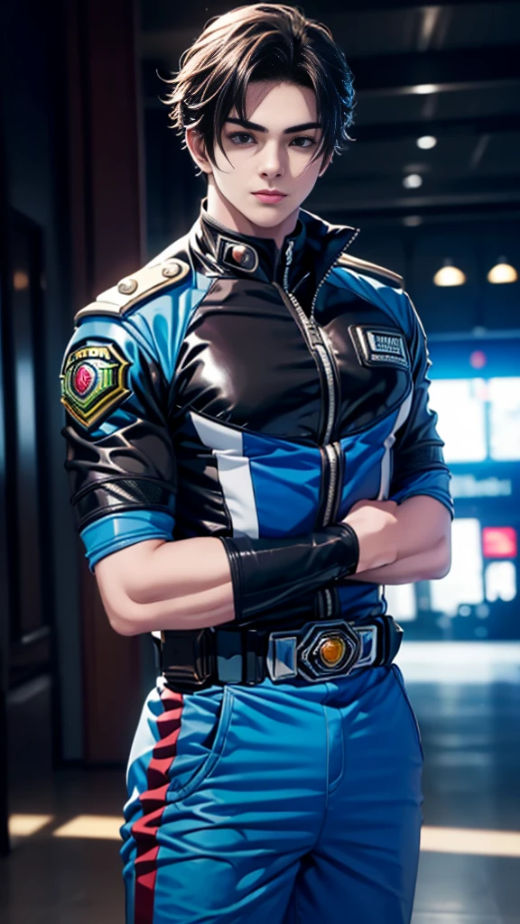 (    best quality ), (    best quality ), (    best quality ), (Overall view)  Attractive young young man 18 years old, shiny Kamen Rider suit , 18 years old,  toned and muscular , 