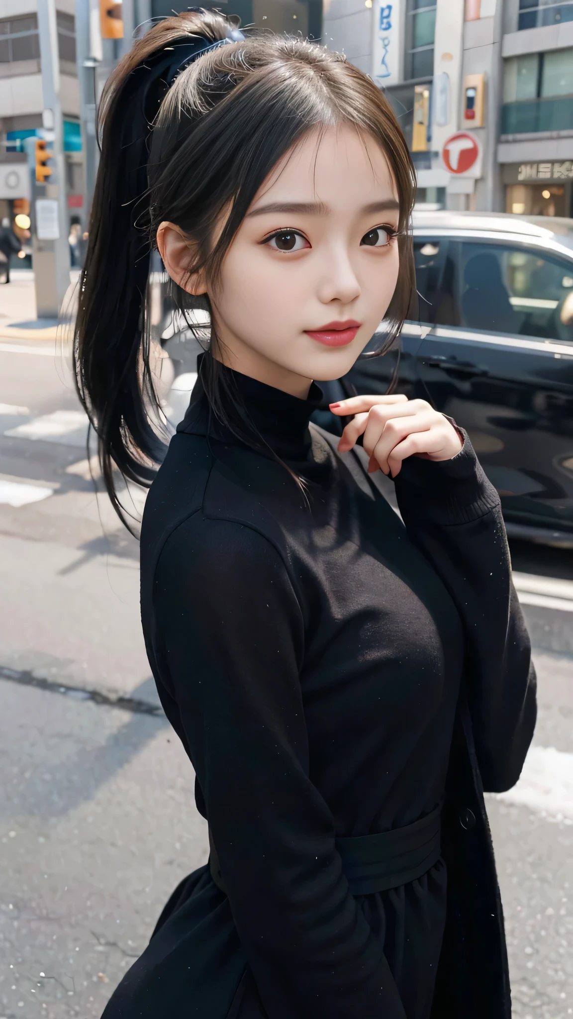 ((Best quality, 8k, Masterpiece: 1.3)), Contour: 1.2, Perfect body beauty: 1.4, Butt: 1.2, ((ponytail, Round chest: 1.5, cleavage exposed) ), (outdoors: 1.3), long sleeve running clothes: 1.1, Highly detailed face and skin texture, Beautiful eyes, Double eyelids, White skin, Long hair, Full close ,Ultra HD,8K