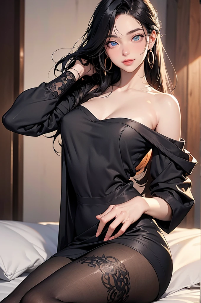 Yorbriar, your bramble,  black hair, (Ojos rojos:1.5), earrings,  gold headband,  hair band, long hair,  side locks, ROMPER los hombros desnudos, clavicle, dress,  long sleeves, off shoulders,   with bare shoulders ,  off-the-shoulder sweater, pantyhose, Red Jersey, Sweaters, dress de suéter, thighs thighs thighs, perfect ass, nice ass,  showing butt ,  outdoor rest , city,  very detailed faces , (Masutepiece:1.2),  better quality ,  High resolution, unity 8k wallpaper, ( illustration:0.8), (  beautiful detailed eyes :1.6), extra detailed face,  perfect lighting ,  extremely detailed CG details, (manos perfectas,  perfect anatomy ),
,A smile、