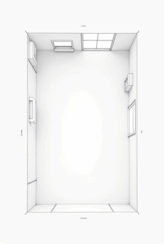 A empty room floor plan length= 4 meters, Width = 3 meters