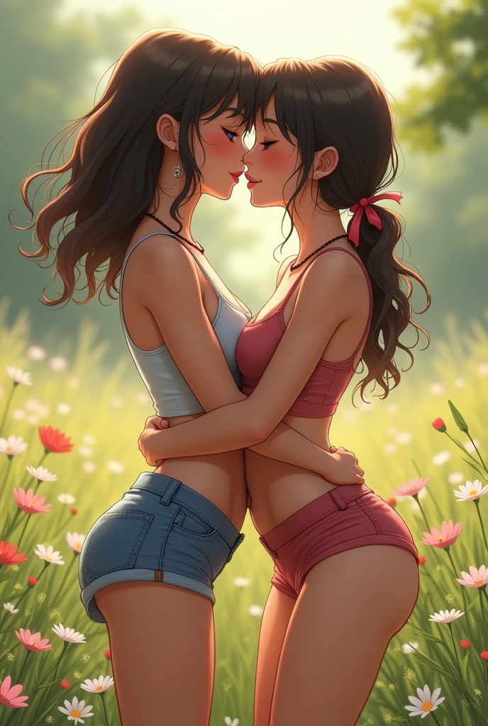 extremely detailed picture of 4 cute marching band girls kissing in panties