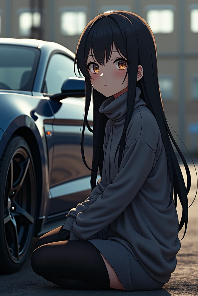 long black hair girl, black eyes, black T-shirt, black jeans, white sneakers, lying on park bench