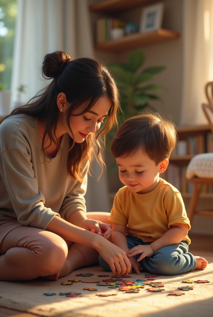 woman in black skirt holding her young so on her lap in a school,, the boy is wearing shorts, mother and son, 1boy, jackpot please, big thighs, fat, bright morning