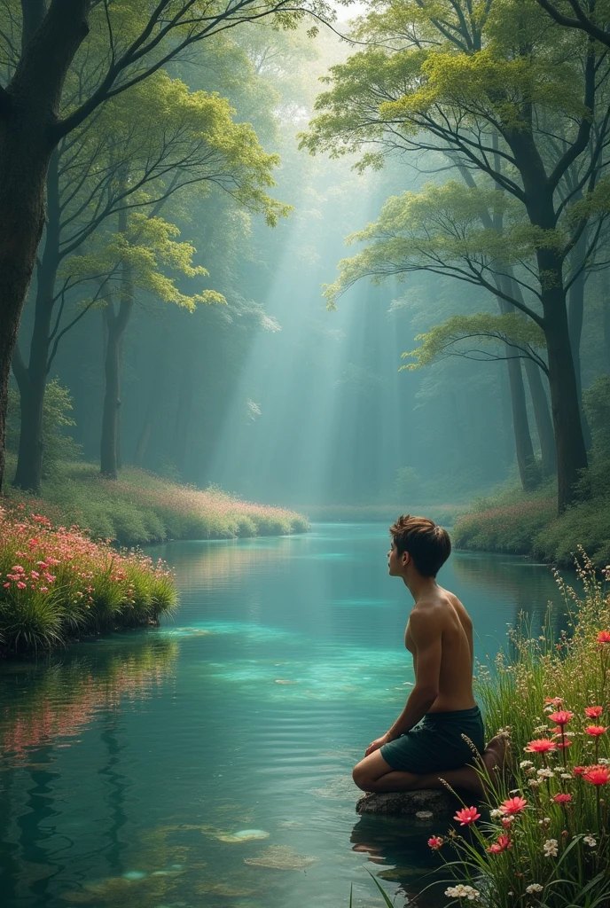 Man on his knees and without clothes