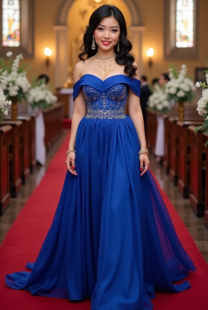 full body, masterpiece, ultra realist, really intricate details blue dress wear by Platine woman, really intricate background
