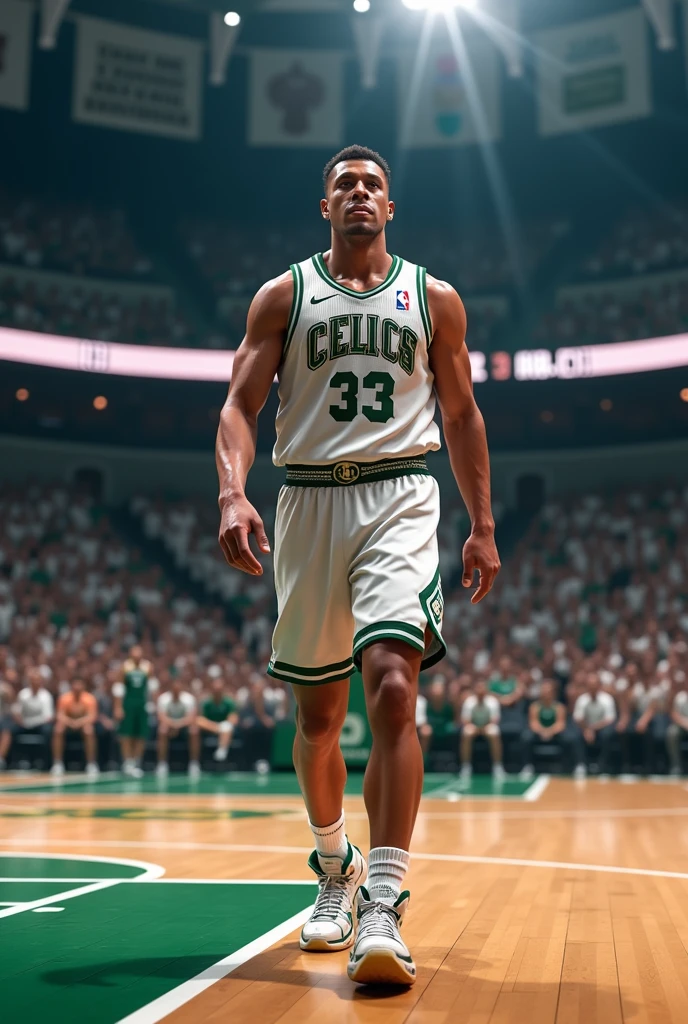 Realistic basketball player entering the field