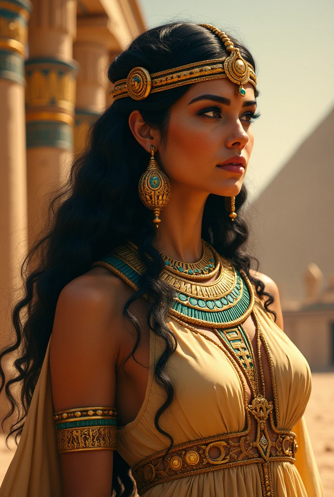 Cleopatra in full body wearing the nemes headpiece. empowered, beautiful and sensual and with a snake