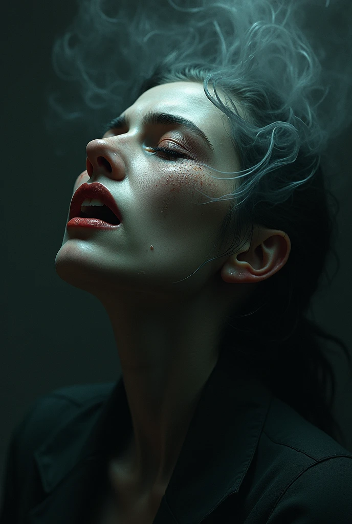  
A woman with a spirit draining her energy image dark ultra realistic image marking expression lines 