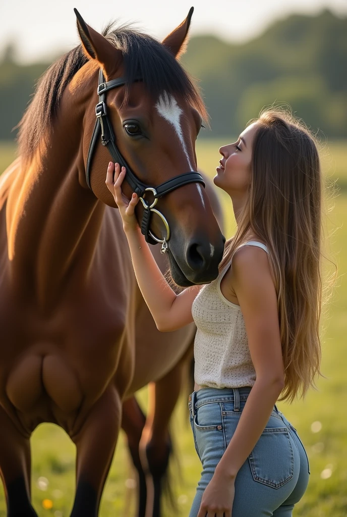 girl sucking horse cock with her big boobs
