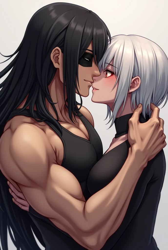 a muscular shirtless black man with defined physique, wearing a red open leather jacket, white hair, yellow eyes, dark brown skin tone, front view, highly detailed, masterpiece