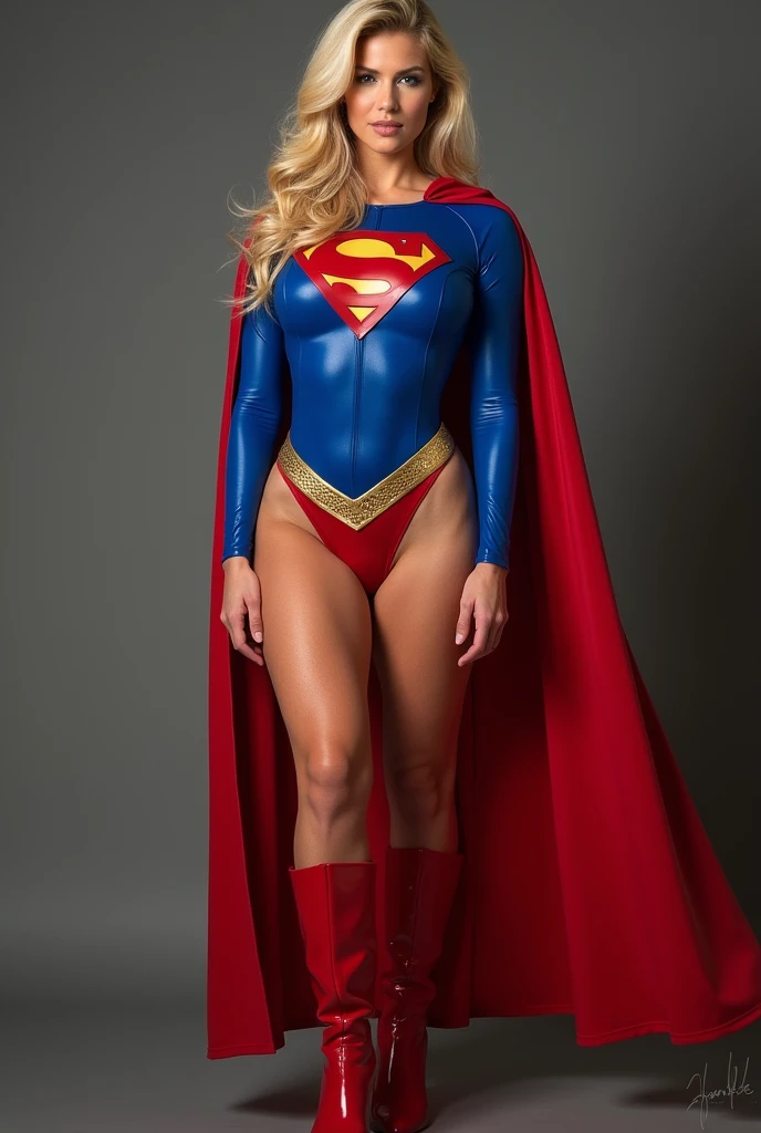 A provocative image of a sexy woman superhero with tousled hair and a flirtatious smile, strange but powerfull powers, dynamic model pose, full body shot,