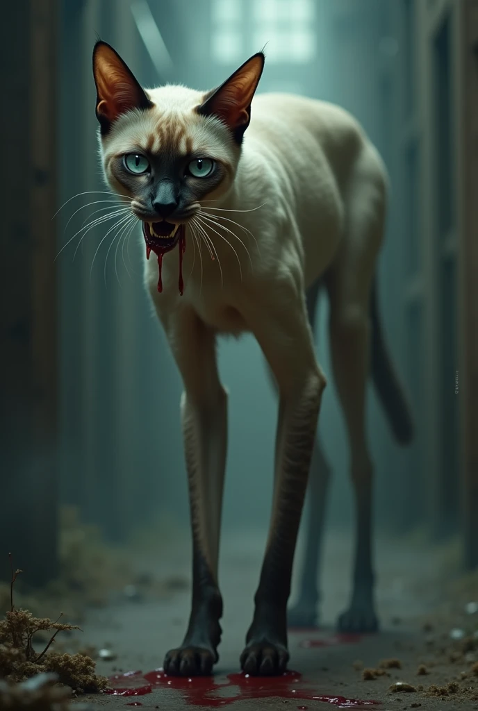An old fighter cat, a scar across the eye, a sad look, half an ear. fucked up. Ideal body anatomy. Beautiful face and look. The disturbing and grotesque world of Stephen Gummel. Style by Andrew Wyeth “Scary Stories Told in the Dark.
