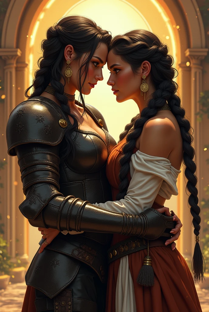 AS-AdultV2,<lora:princess_carry_v0.1:1.1>,princess carry,(2girls:1.3),bangs,dress,long sleeves,looking at another,Arabian Nights Ensemble: A richly colored and bejeweled ensemble that includes a flowing harem-style pantsuit, a cropped vest, and a billowing sheer cape. Perfect for dancing under the stars.,cowboyshot,dynamic angle,(fantasy style:1.2),(high quality:1.3),(best quality:1.3),(masterpiece:1.3),official art,official wallpaper,4k textures,(epic:1.2),sensualelegant,beautiful eyes,amazing body,(curvaceous figure:1.1),sexysmiling lips,(slim waist:1.1),(voluptuous curves:1.1),(void eyes:1.1),(glowing eyes:1.1),sensually posed,flirtatious expression,alluring gaze,feminine charm,exquisite makeup,glossy hair,(mysterious atmosphere:1.2),moonlight setting,midnight sky,(twilight:1.2),subtle sparkles,whimsical vibes,magical energy,(enchanting aura:1.1),(ethereal glow:1.1),(dreamlike world:1.4),(detailed:1.05),(extremely detailed:1.06),sharp focus,(intricate:1.03),(extremely intricate:1.04),(epic scenery:1.09),low contrast,soft cinematic light,soothing tones,hdr,(beautiful scenery:1.08),(detailed scenery:1.08),(intricate scenery:1.07),(wonderful scenery:1.05),(beautiful face:1.1),[perfect eyes:0.8],[perfect skin:0.8],[detailed face:0.8],[detailed eyes:0.8],[detailed hair:0.9],[detailed lips:0.8],The Forbidden Monastery of R'lyeh:A remote island concealing a long-forgotten monastery dedicated to forbidden cosmic deities. Its architecture defies geometry, and strange chants echo through its darkened halls,