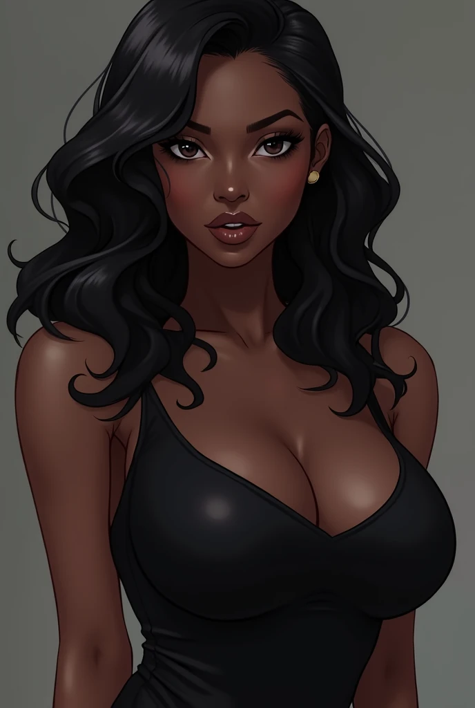 Masterpiece, high quality, (brown skin girl), goth, portrait, naked, piercings, bedroom background, moles on face, black eyes, vivid colors, studio lighting, boobs