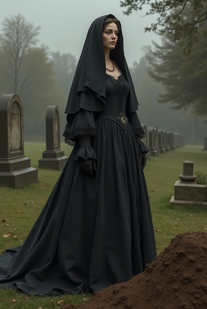 A stunning intricate full color picture of a beautiful woman, wearing a Victorian mourning dress in a foggy cemetery, closeup,, epic character composition,by ilya kuvshinov, alessio albi, nina masic,sharp focus, subsurface scattering, f2, 35mm, film grain, latina <lora:giannd:1>