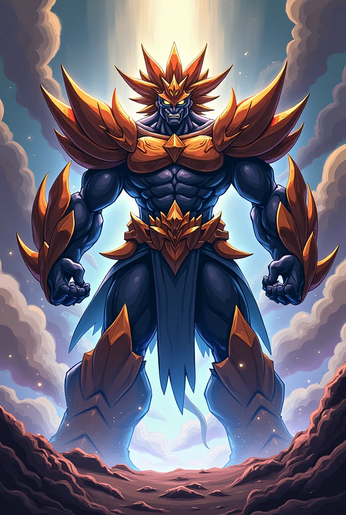 masterpiece, best quality, zzBlckWrgrymn, solo, no humans, horns, armor, helmet, blonde hair, spikes, yellow eyes, 1boy, male focus, monster, claws, robot, shoulder pads, mask, full armor, wings, red background, shield, dynamic pose, serious, (hands above head:1.2), hands up, (giant energy ball above head), aura, <lora:BlackWargreymonDigimonIXL:1.0>, <lora:DBSBroly_Style_IXL_v2:0.8>