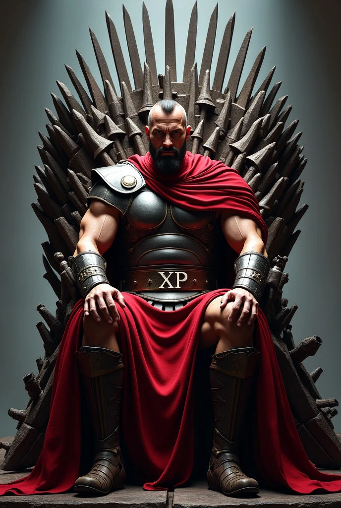 ((homer simpson sentado on the iron throne from Game of Thrones as if he were the king)), sem camisa, vestindo shorts jeans rasgados no joelho, (serene facial expression of conquest), olhar arrogante, pele humana (por todo o corpo), muscular, 10% corpo gordo, (((pele detalhada))), ((sentado)) , pintura detalhada, (((biceps))), (sombreado) Detalhe extremo, (emphasis on 3D imaging), (alto contraste de cor),