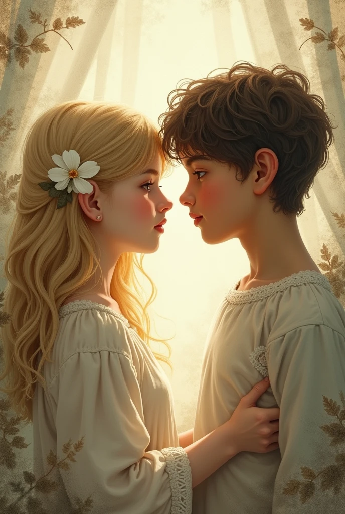 Two faces one boy and one girl in pure nature with great feelings and love