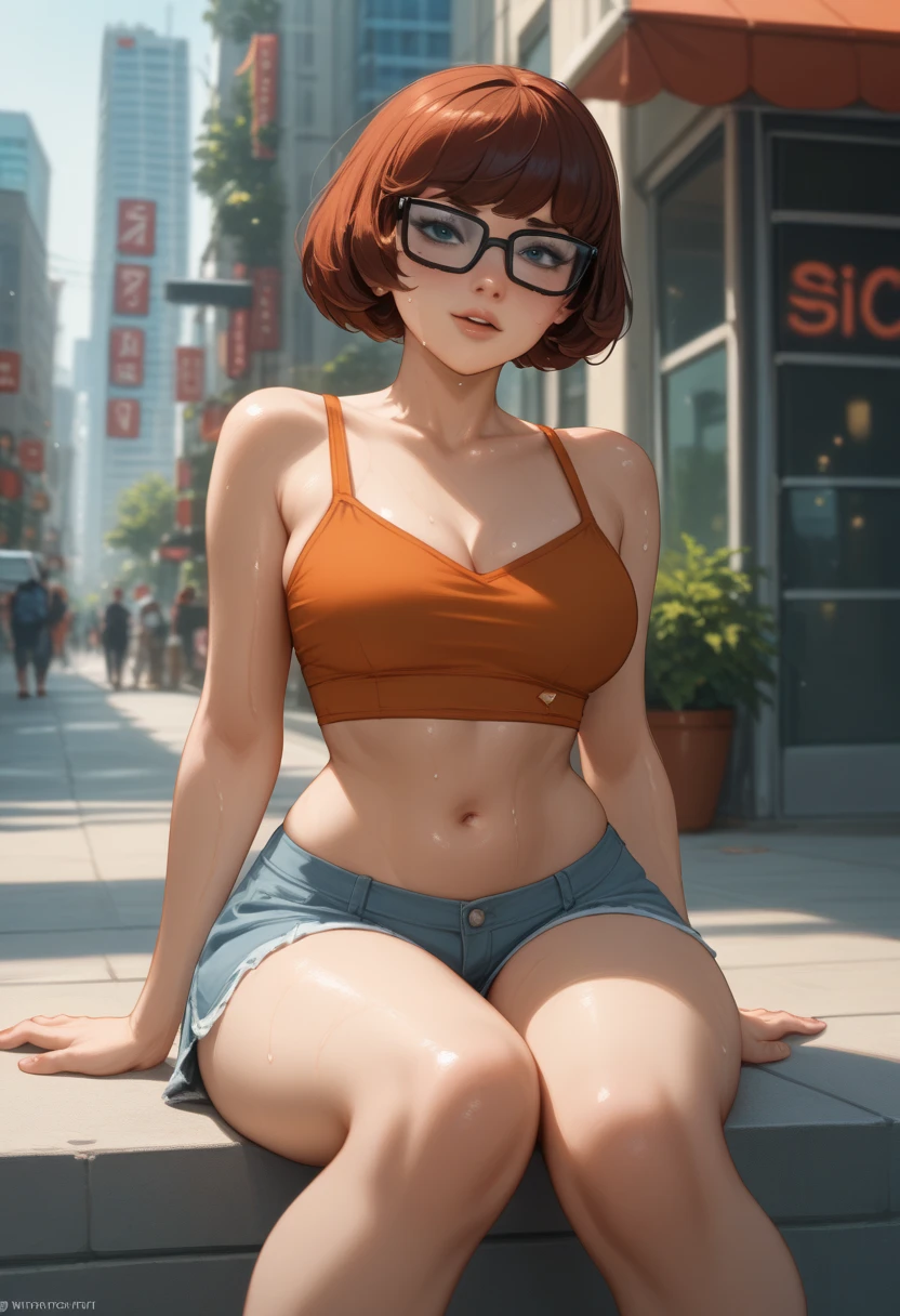  a beautiful woman velma sitting  outdoors urban city future srxt  mini skrit sweating showing big as horny faces tatto holding fresh drinks her hands in mini skrit sexy pose sweating