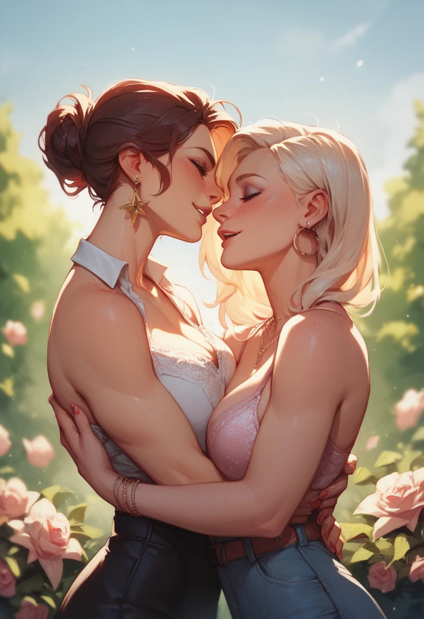 Super beautiful girl, highest quality, many moles, kiss