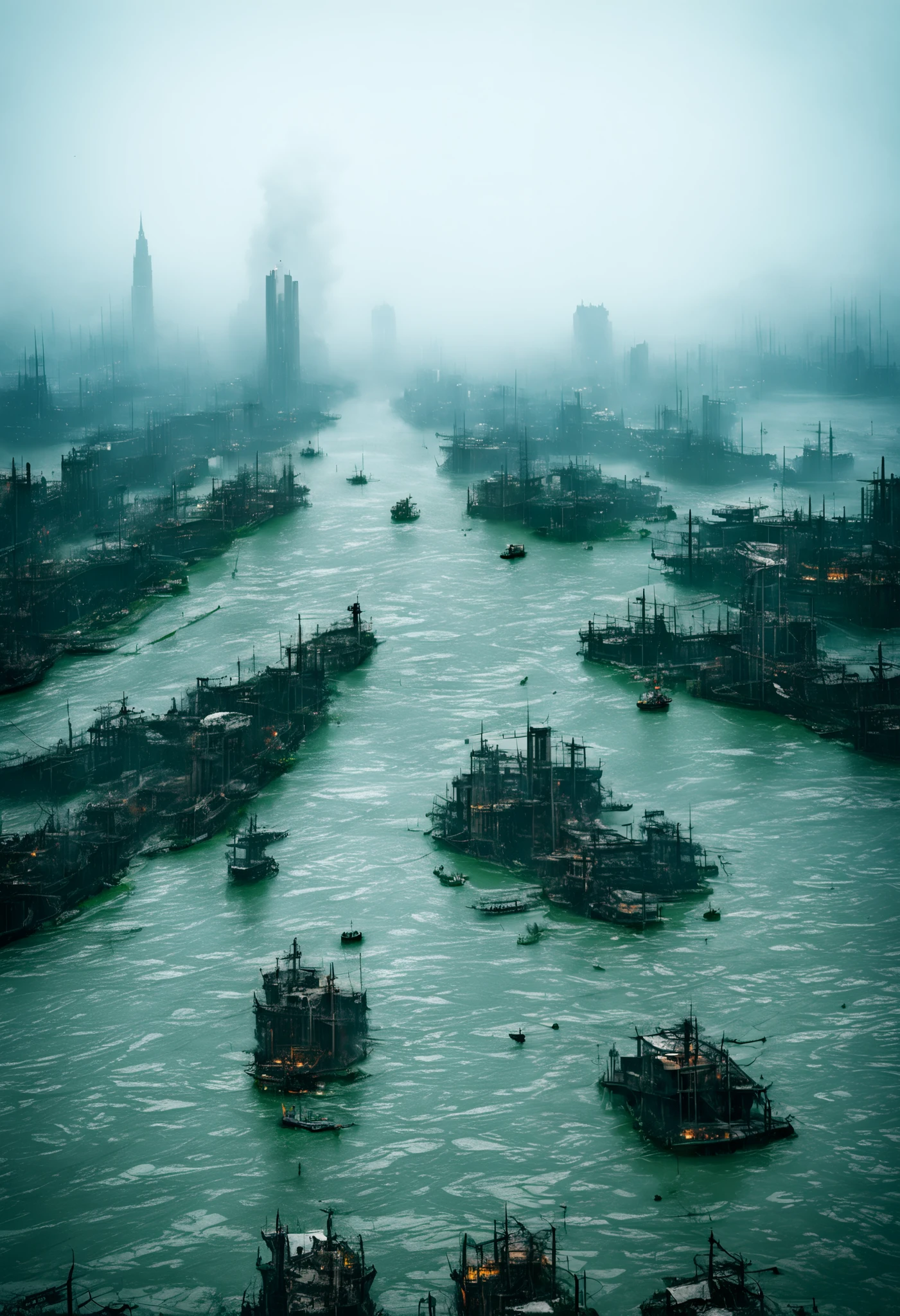  Doomsday, City, Cloudy, Fog, River, pollution, Wetland,