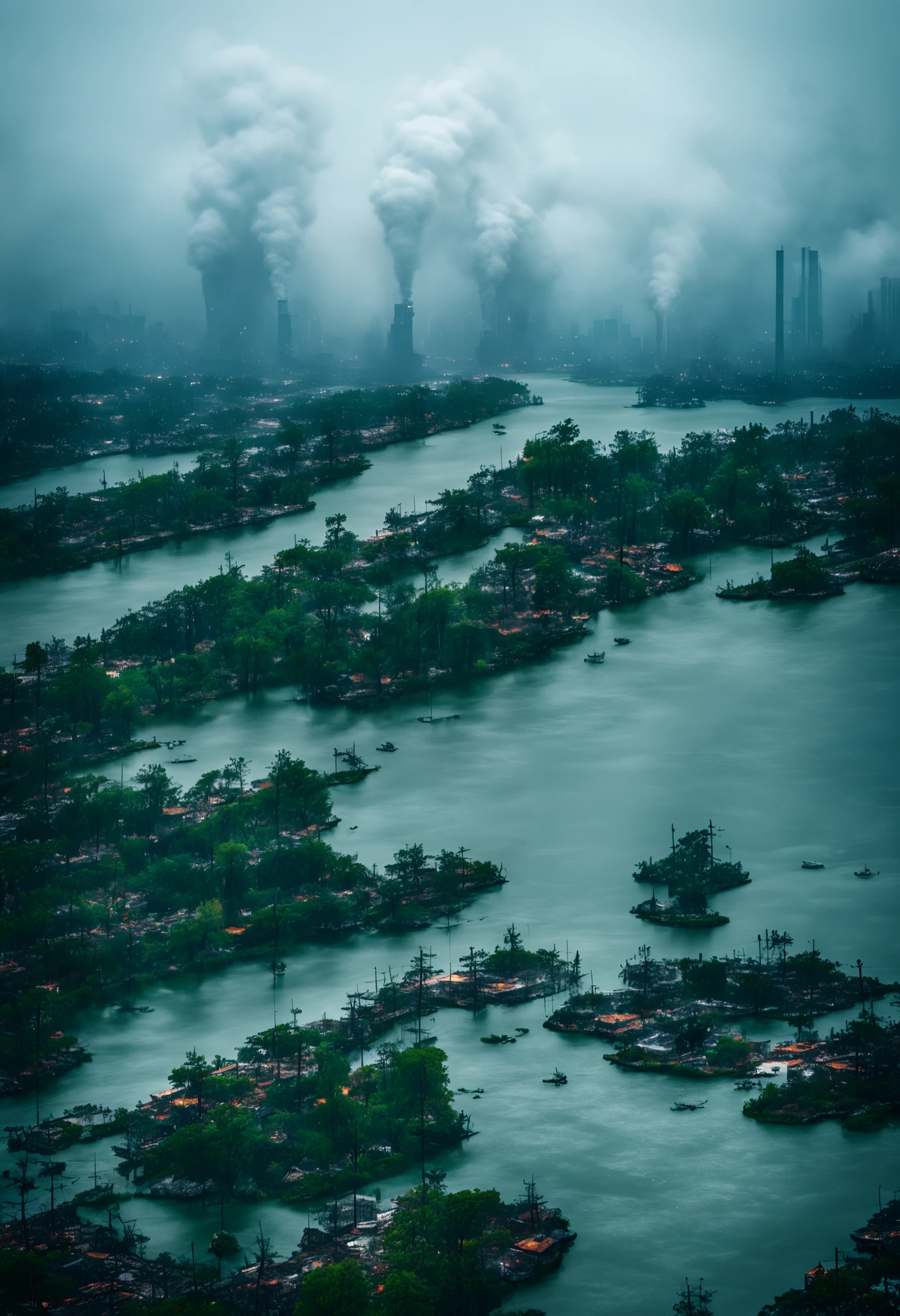  Doomsday, City, Cloudy, Fog, River, pollution, Wetland,