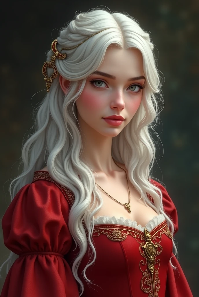 A 21-year-old noble princess with long, gray hair. She should have an arrogant and haughty expression, yet maintain an air of elegance and sophistication