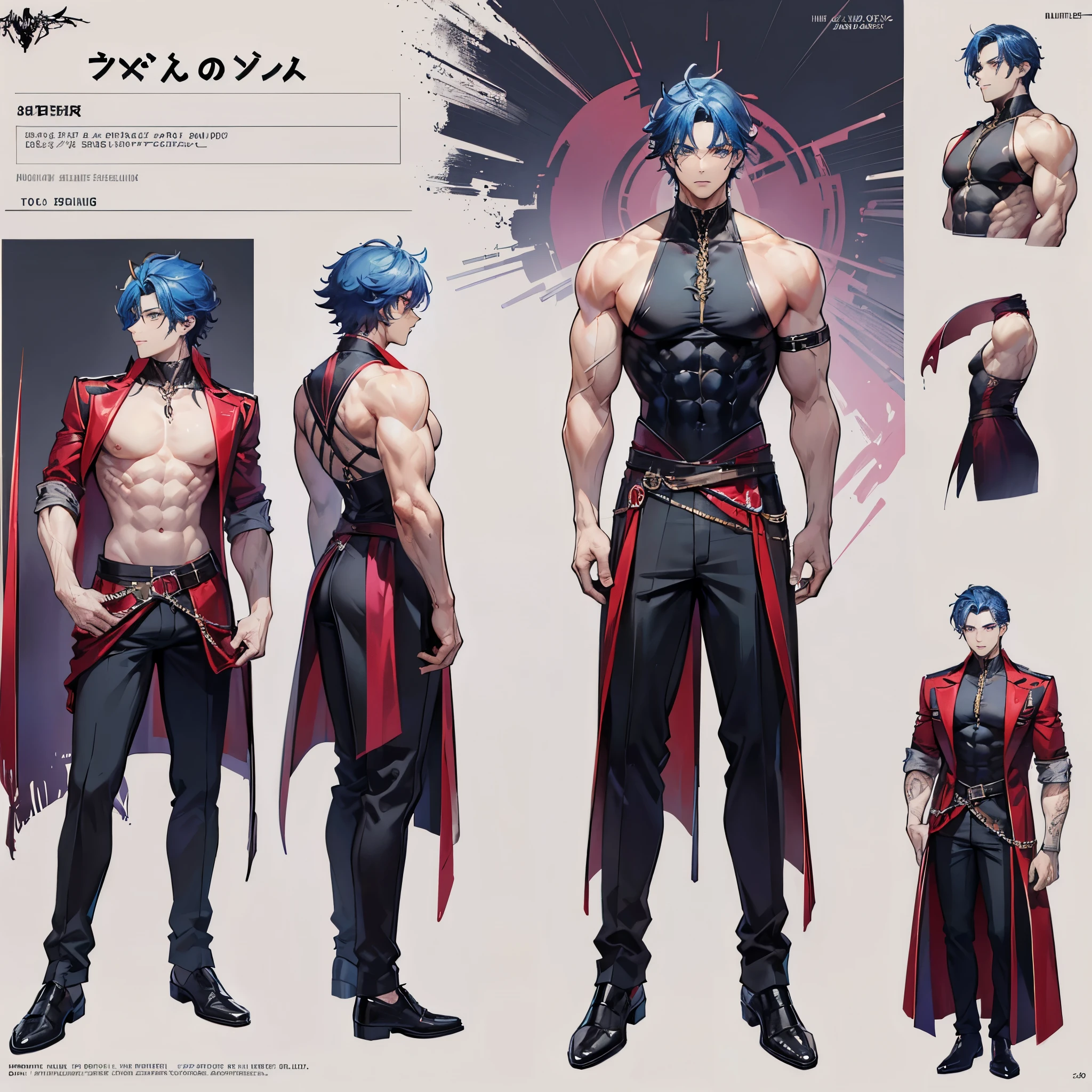 front view, side view, anime male, full body, sketch, model sheet, pose t, t pose, idle pose, no perspective, 2D, anatomy