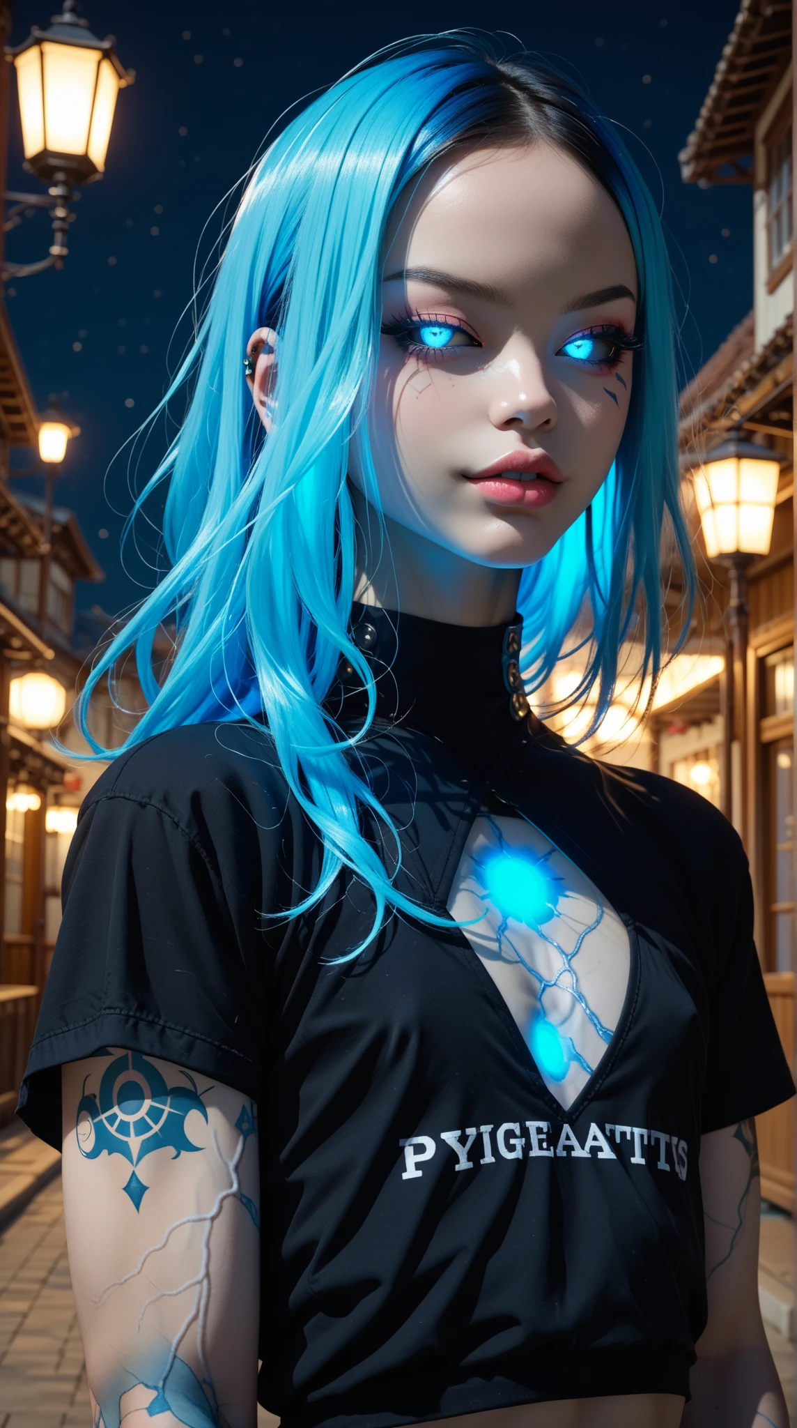 score_9, score_8_up, score_7_up, (1 girl), (asian), beautiful teenage (skinny) muscular goth cyborg girl,  (black sclera:1.5), (blue glowing eyes:1.5), (blue glowing body veins:1.5), (flat chest:1.25), (blue glowing hair:1.25), (beautiful face:1.25), bimbo lips, cowboy shot, gothic neon style, cyber punk style, Stable_Yogis_Scenery_Negatives, Stable_Yogis_Scenery_positives,  Stable_Yogis_PDXL_Positives, Stable_Yogis_PDXL_Negatives