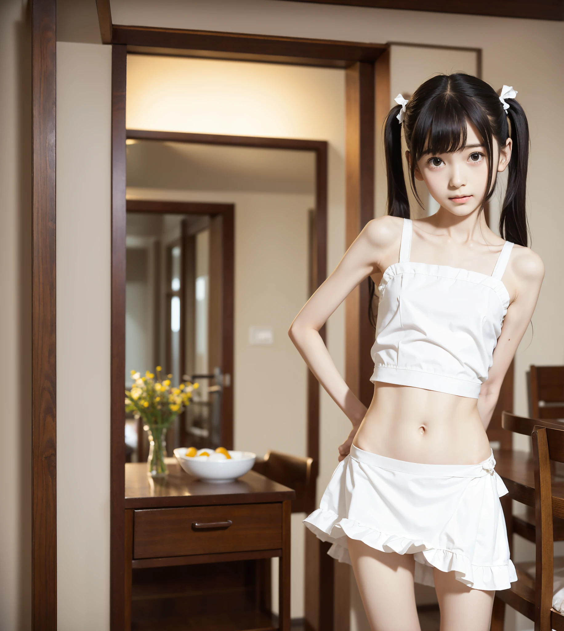 pretty girl,twin tails,thin leg, thin arm, thin body,Maid,8yo