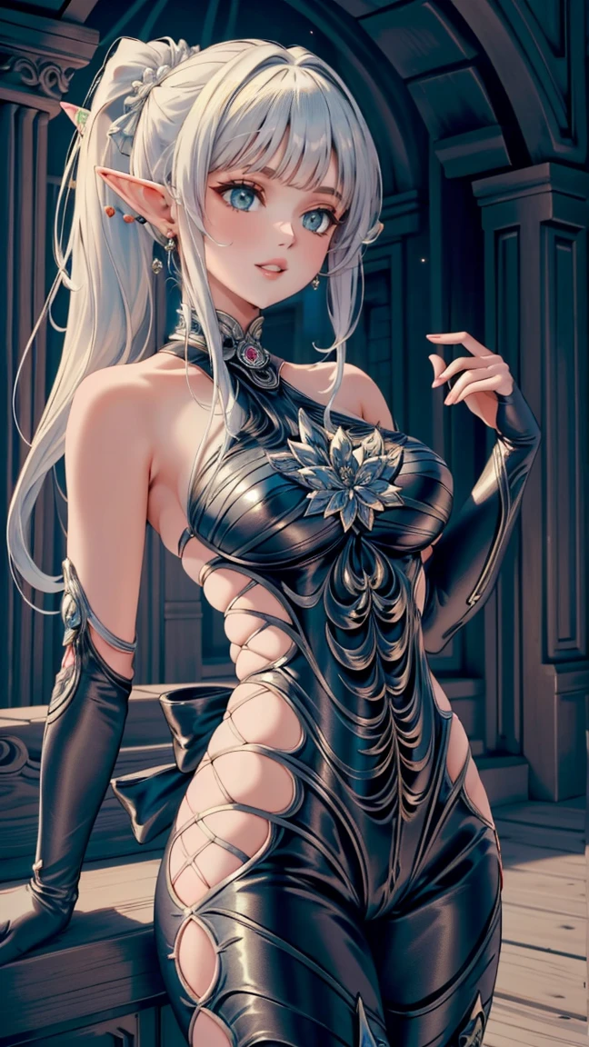 full body, white hair, ((Dragoon:1.2)) ,blunt bang,, masterpiece,best quality,official art,extremely detailed CG unity 8k wallpaper,1girl, ultra high res, (photorealistic:1.4), golden hour lighting, sweater dress,(upper body), (aegyo sal:1), (platinum short hair:0.8), ((puffy eyes)), looking at viewer, facing front, smiling, laughing,medium breasts, shirtlift, gloves,short hair,