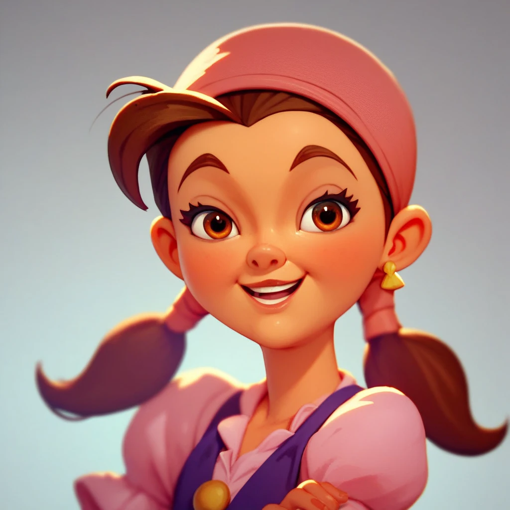 strong orange skin eyes brown eyelashes two brown hair pigtails Izzy (Jake and the Neverland Pirates) **** 1girl naked