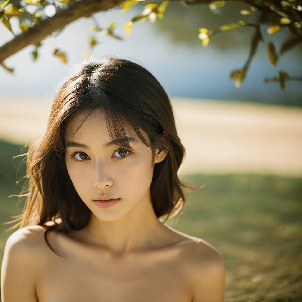 Full body nude photo, beautiful chinese|japanese girls, 25 years old ,super model,cute face ,long straight hair , big brown eyes, high nose , medium breast , slender body , absolutely nake ,reveal pussy ,nude ,wearing flower crown ,dancing in the forest , turn body toward the viewer