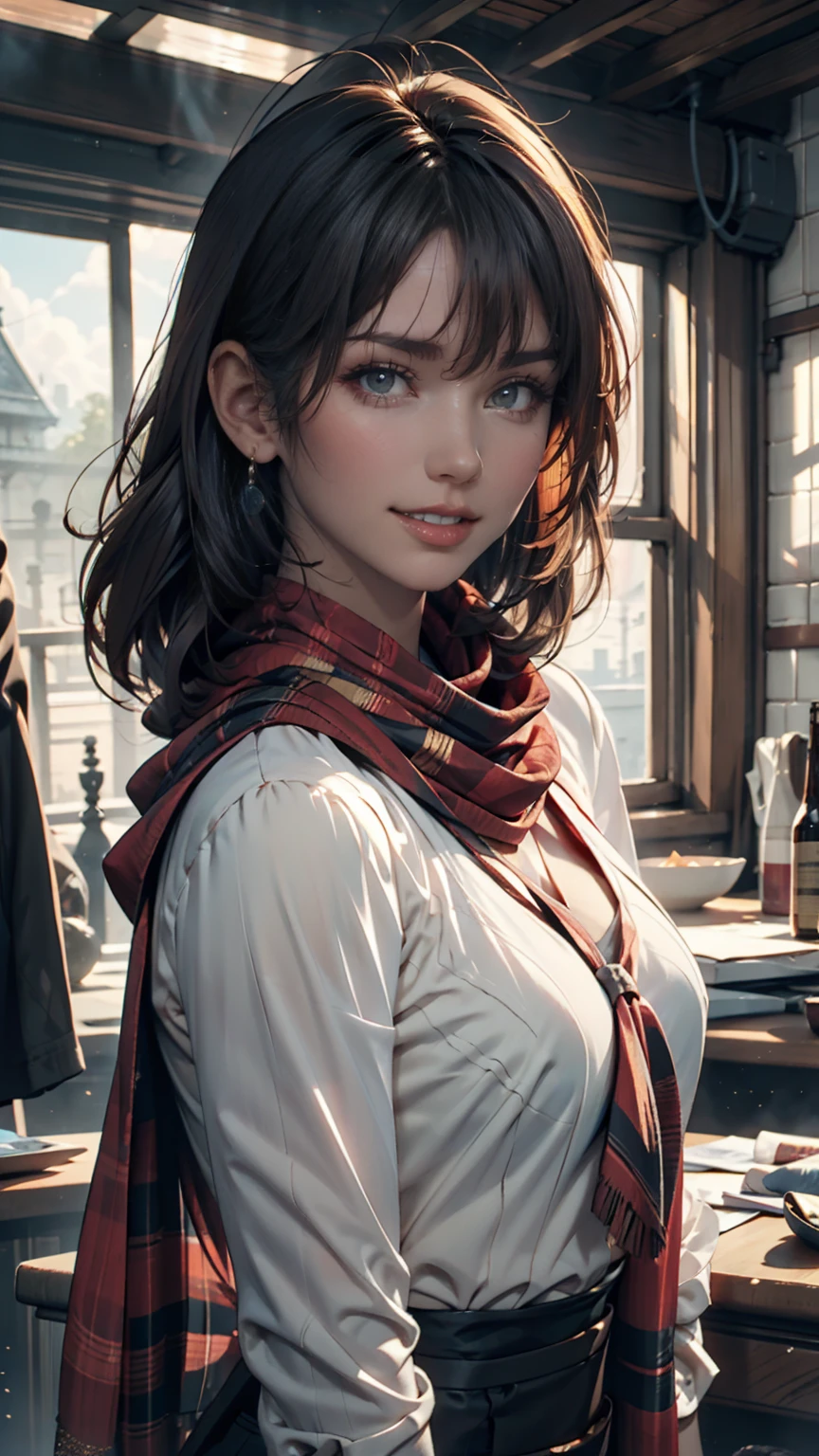 Arabian woman with long hair wearing hat and scarf, Black Hair、Iris、Red inner color((colored inner hair))、Cover your mouth with a scarf、Realistic Digital Art 4K, Realistic Digital Art 4K, Soft Portrait Shot 8k, photoRealistic art style, photoRealistic beautiful face, Cinematic realistic portraits, Beautiful digital art, Realistic beautiful face, Realistic art style, 3d rendering character art 8k, Beautiful realistic face, Amazingly realistic graphics