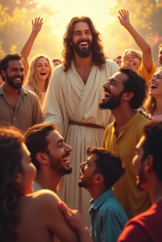 Jesus Having Fun Men and women having fun and Jesus taking care of them - SeaArt AI