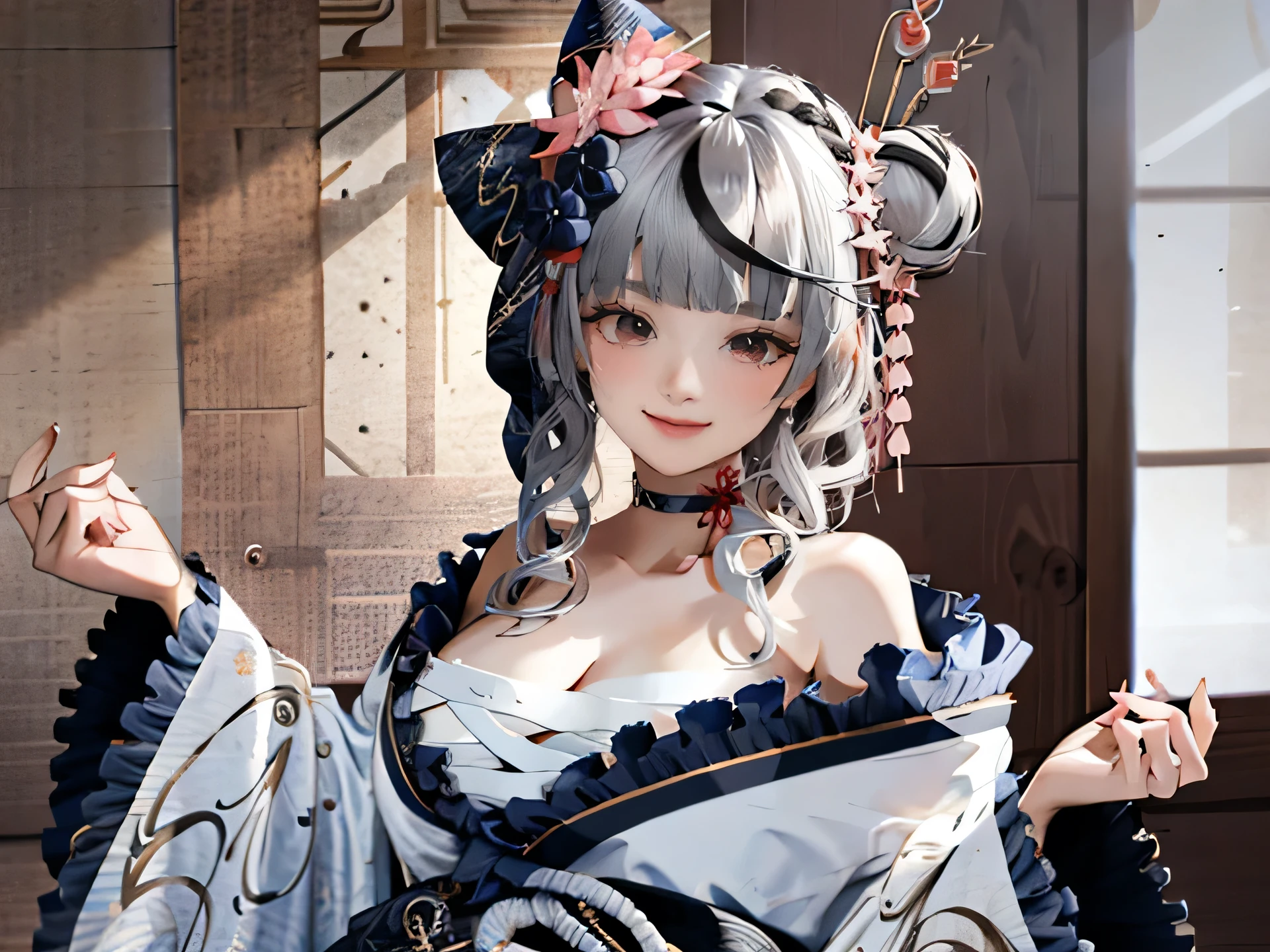 1girl, medium hair, long flowing hair, floating hair, ornament hair, perfectly body, perfectly hands, rose on hair, maid, maid dress, maid headdress, maid apron, white apron, white apron, white headdress, petals in the air, blossom peach tree, centered girl, Chinese style, Chinese maid dress, white dress, more details on her clothes, dress with transparency, golden details, daylight, smiling, character design sheet, reference sheet, concubine girl, long flowing hair, floating hair, a moon, Detailed background((ancient city:1.2),Detailed background, Elegant backgrounds, Zen entanglement, mandalas, Tangled, Tangled, glossy hair, elaborate costume{Luxury kimono(Colorful kimono(Detailed golden embroidery,))}, Depict a beautiful and graceful woman, ((Best Quality)),{{a portrait photo of}},full body Esbian ((4k, masterpiece, top-quality)),8k, best quality, high resolution, HD, (illustration:0.8), super cute girl, delicate and beautiful face, 1girl, solo, mature girl, super cute hairstyle, (beautiful detailed eyes:1.6), extremely detailed face, perfect lighting, extremely detailed CG, (perfect hands, perfect anatomy), Best quality, cleavage, small skirt, full Body,