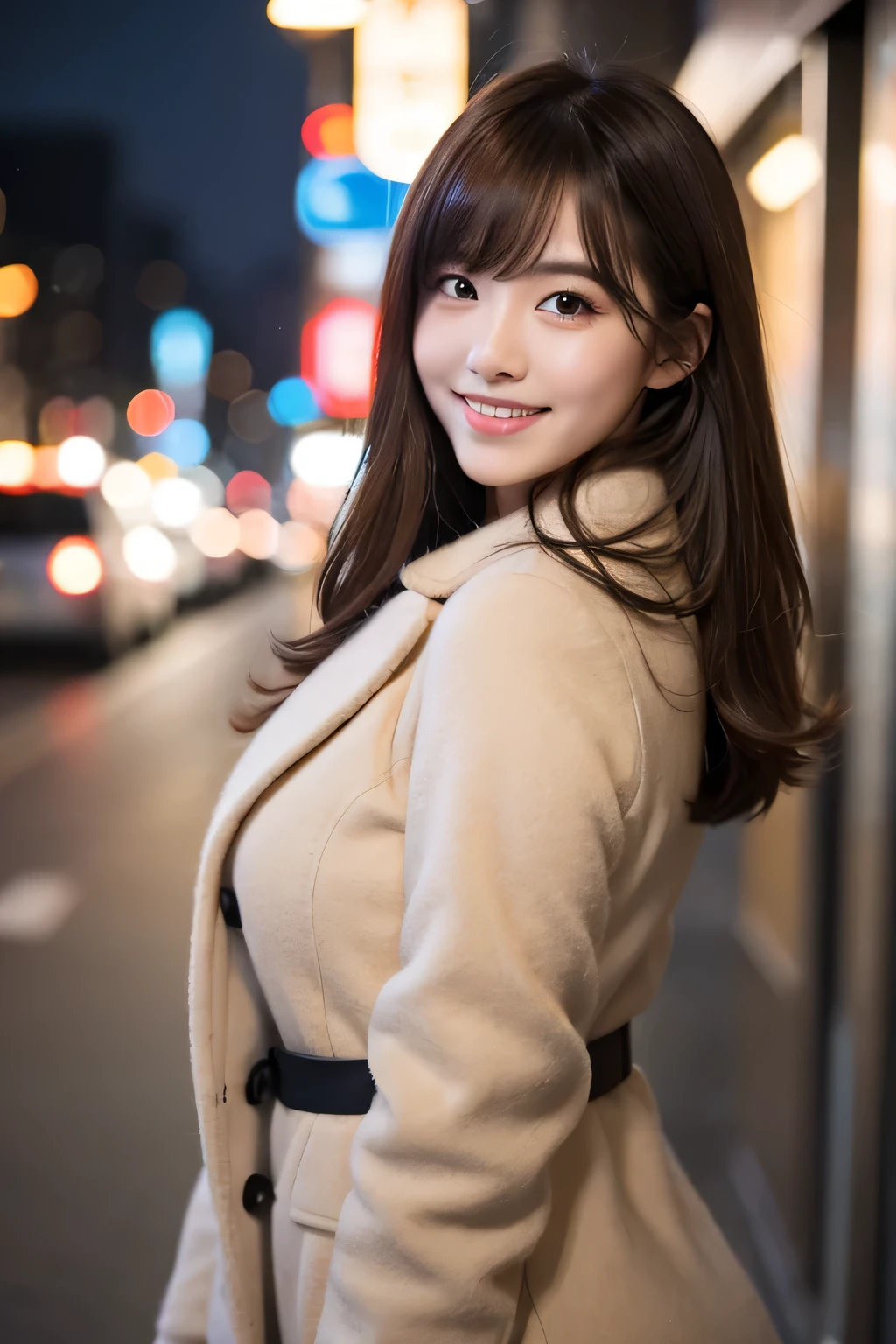 1girl,(RAW photo, best quality), (realistic, photo-realistic:1.4), masterpiece, an extremely delicate and beautiful, extremely detailed, 2k wallpaper, Amazing, finely detail, extremely detailed CG unity 8k wallpaper, ultra-detailed, highres, soft light, beautiful detailed girl, extremely detailed eyes and face, beautiful detailed nose, beautiful detailed eyes,cinematic lighting,perfect anatomy,slender body,smiling ,(bokeh:1.3)
in front of izakaya,narrow street like nakano,lights reflected on wet floor,after rain,night time,shop sign lights,winter night
wearing cashmere jacket
<lora:shidayuumi_lora:0.8>