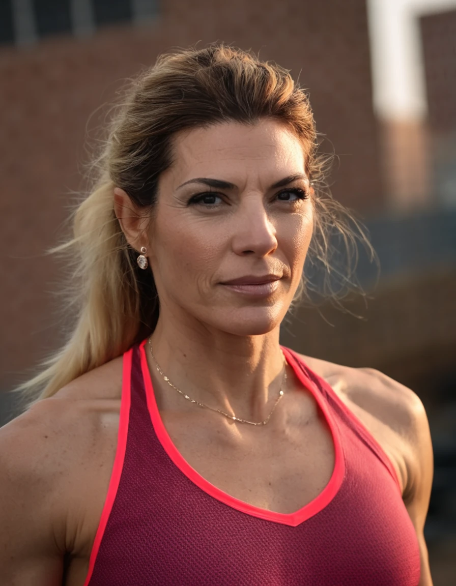 cinematic photo professional fashion close-up portrait photography of a beautiful (((ohwx bodybuilder woman))) at __place__ during __timeofday__, Nikon Z9 . 35mm photograph, film, bokeh, professional, 4k, highly detailed