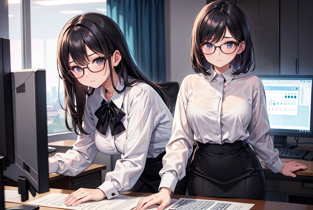 masterpiece, best quality, high definition images, atmospheric perspective, expressive eyes, perfect face, ultra detailed, solo, 1mature seductive woman sitting on desk, smile, pinup, sexy pose, alluring pose, female teacher, black short bob hair, simple glasses, business suit, jacket, blouse, pencil skirt, tight mini skirt, lifting skirt, black panties, curvy, thighs, pantyhose, high heals, spread legs, focus groin, open mouth, from below, in study room,