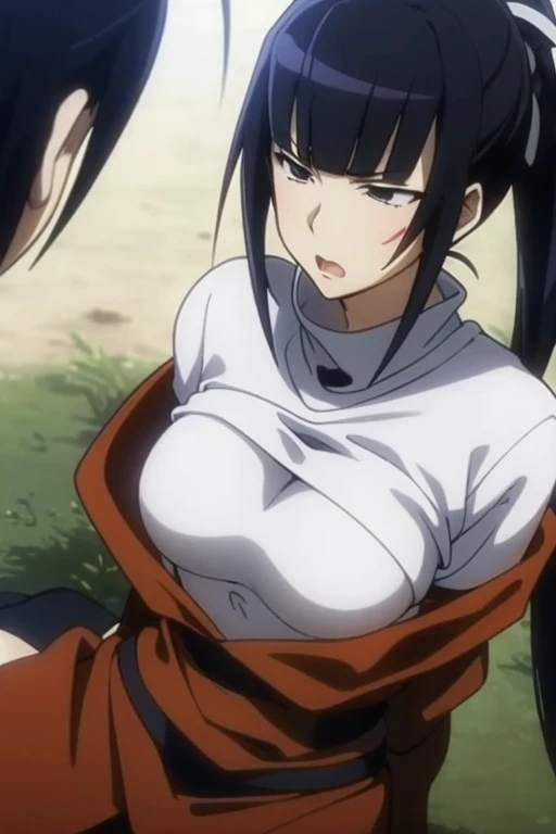 masterpiece, best quality, 1girl, solo, looking at viewer, hinata\(shippuden\), length hair, messy hair，loose hair, floating hair, black hair, (her hair is long unraveled), hair covering shoulders, hair detailed, large breasts , breasts out, nude,  (arms behind back:1.4), hanging,spiders in the web,long spider, Hinata, desperate，mouth gagged, silk gagged, struggle, entangled, angry face, crying, tears, despair,cocoon, blushing face, ((nipples))